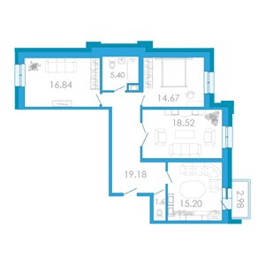 Трёхкомнатная квартира 92.94 м²