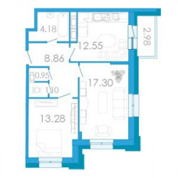 Двухкомнатная квартира 58.01 м²